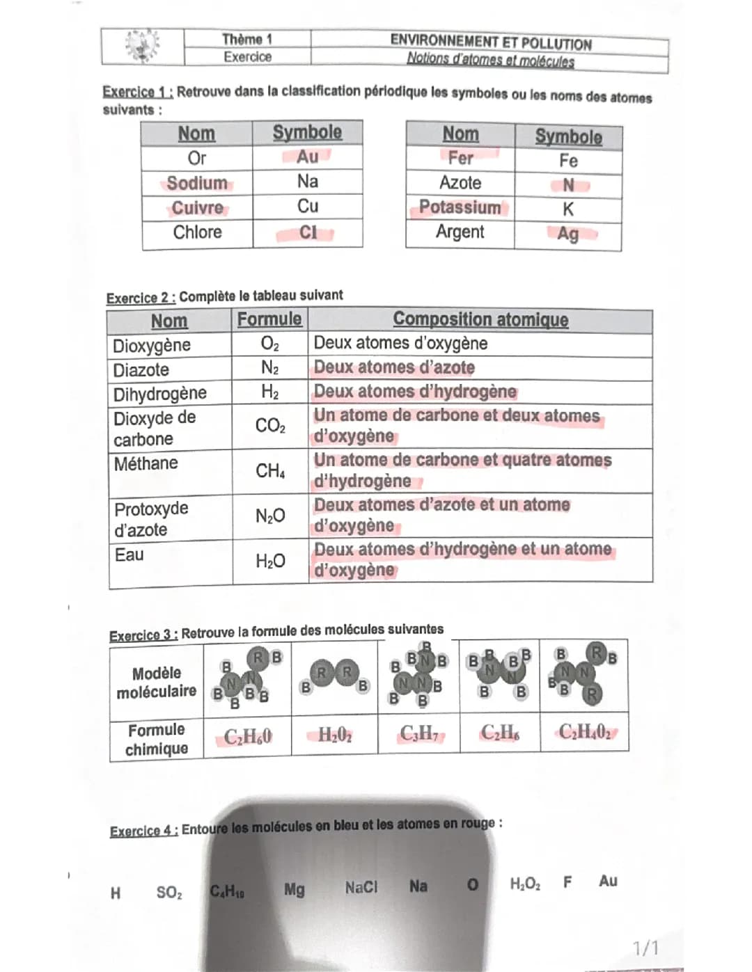 Notion d’atomes et molécules