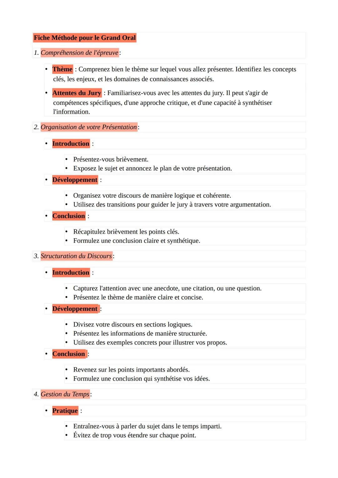 Fiche Méthode pour le Grand Oral

1. Compréhension de l'épreuve:

*   Thème : Comprenez bien le thème sur lequel vous allez présenter. Ident