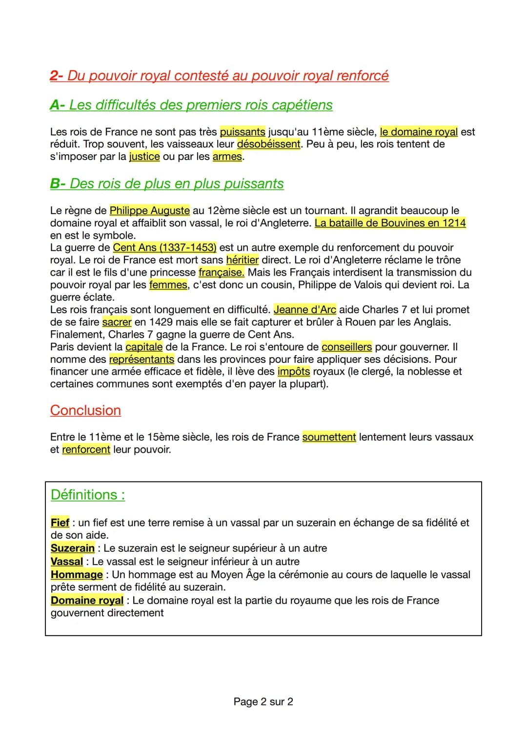 Fiche de révision DS d'Histoire 5e
L'affirmation de l'État monarchique à la fin du moyen
Âge
La noblesse est une hiérarchie avec à sa tête l