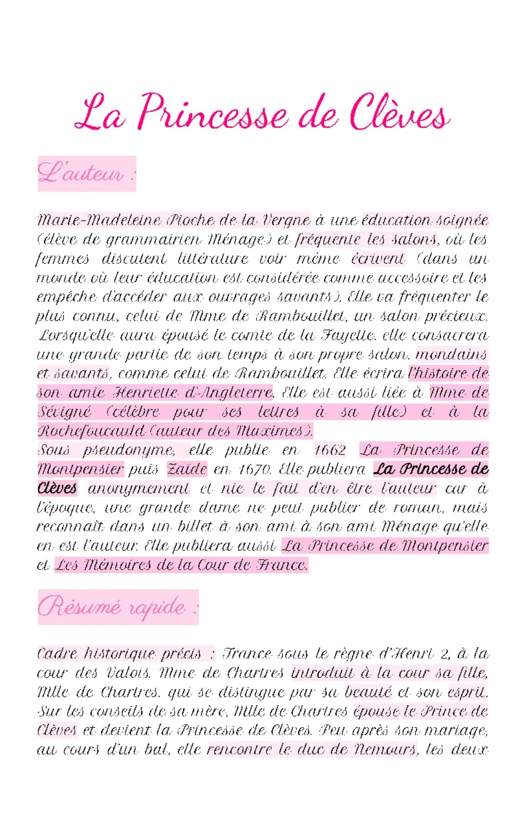 Résumé de La Princesse de Clèves et ses Personnages Principaux