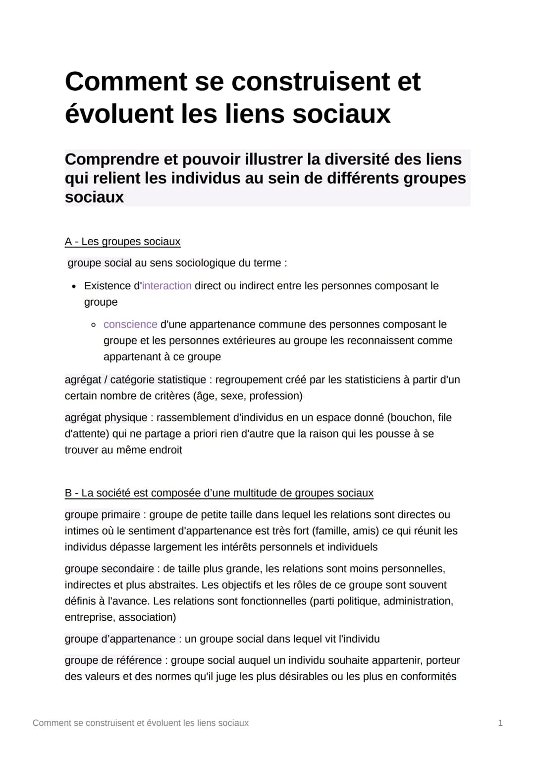 Comment se construisent et
évoluent les liens sociaux
Comprendre et pouvoir illustrer la diversité des liens
qui relient les individus au se