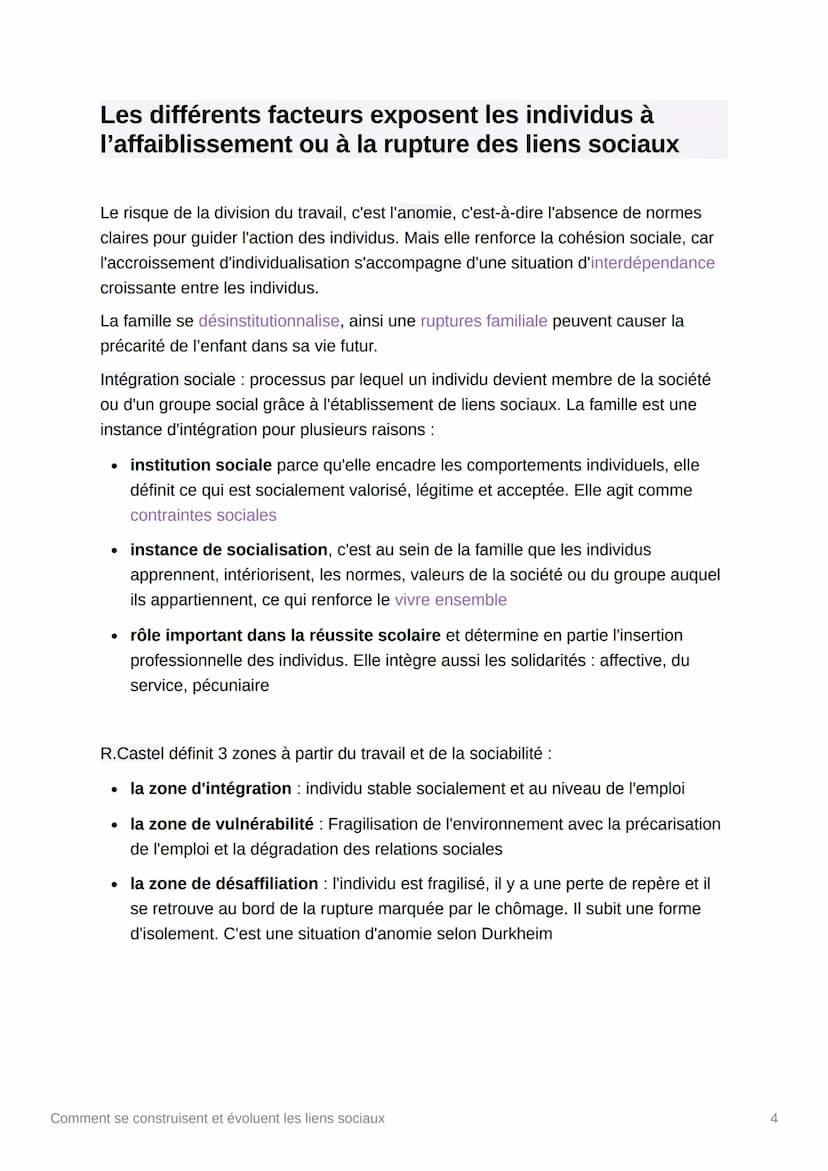Comment se construisent et
évoluent les liens sociaux
Comprendre et pouvoir illustrer la diversité des liens
qui relient les individus au se