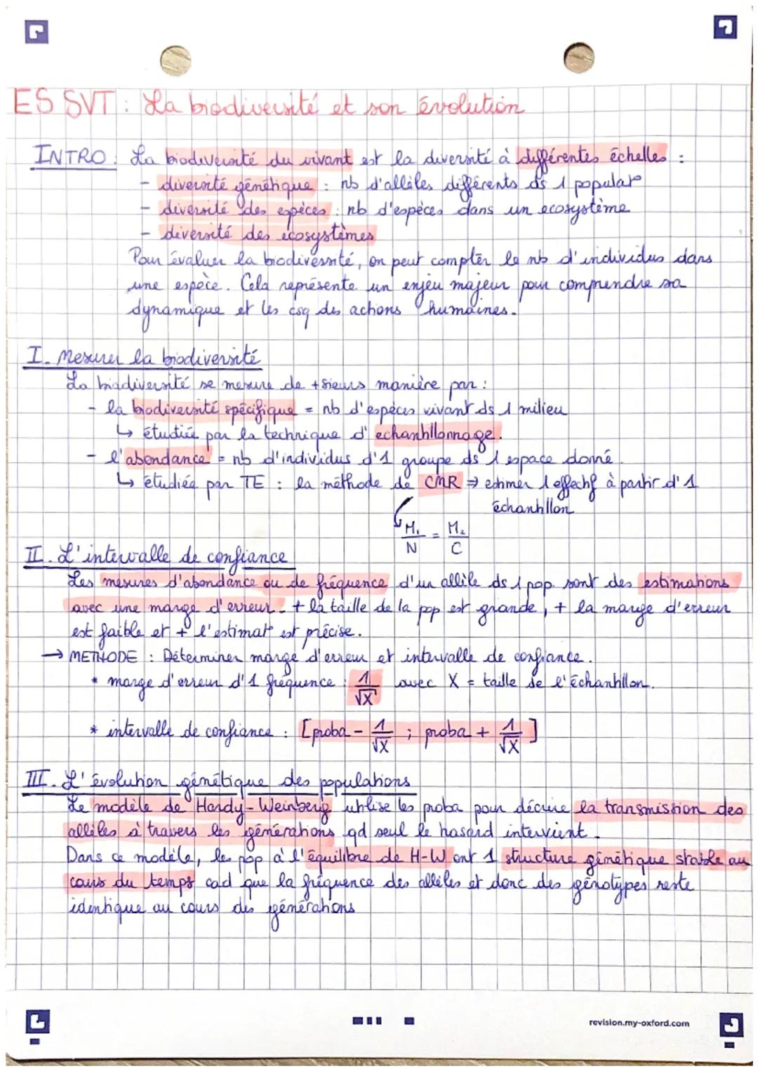 ES SVT: La biodiversité et son évolution
INTRO. La biodiversité du vivant est la diversité à différentes échelles :
diversité
diversité des
