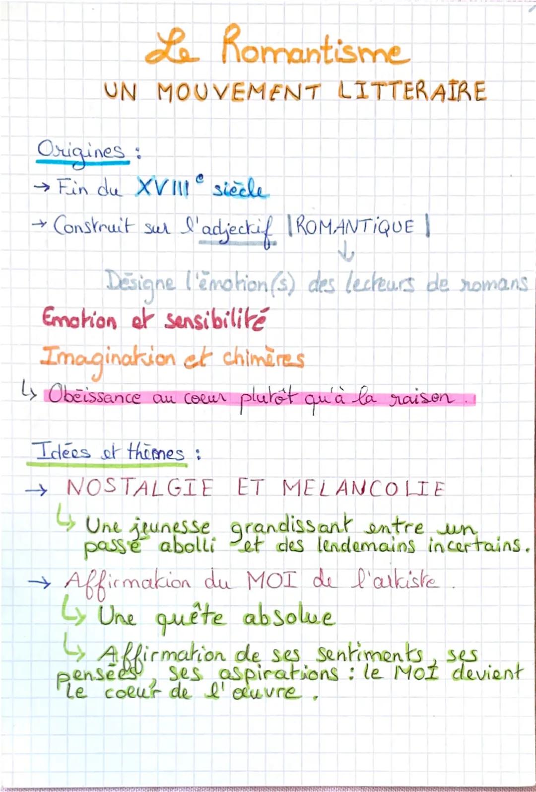# Le Romantisme

UN MOUVEMENT LITTERAIRE

Origines :

→ Fin du XVIIIe siècle
→ Construit sur l'adjectif [ROMANTIQUE]
↓
Désigne l'émotion(s) 