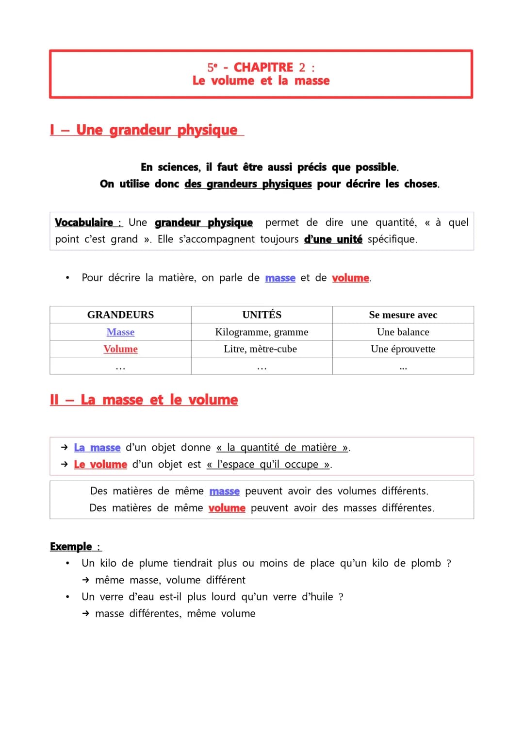 -
Une grandeur physique
5⁰ - CHAPITRE 2 :
Le volume et la masse
En sciences, il faut être aussi précis que possible.
On utilise donc des gra