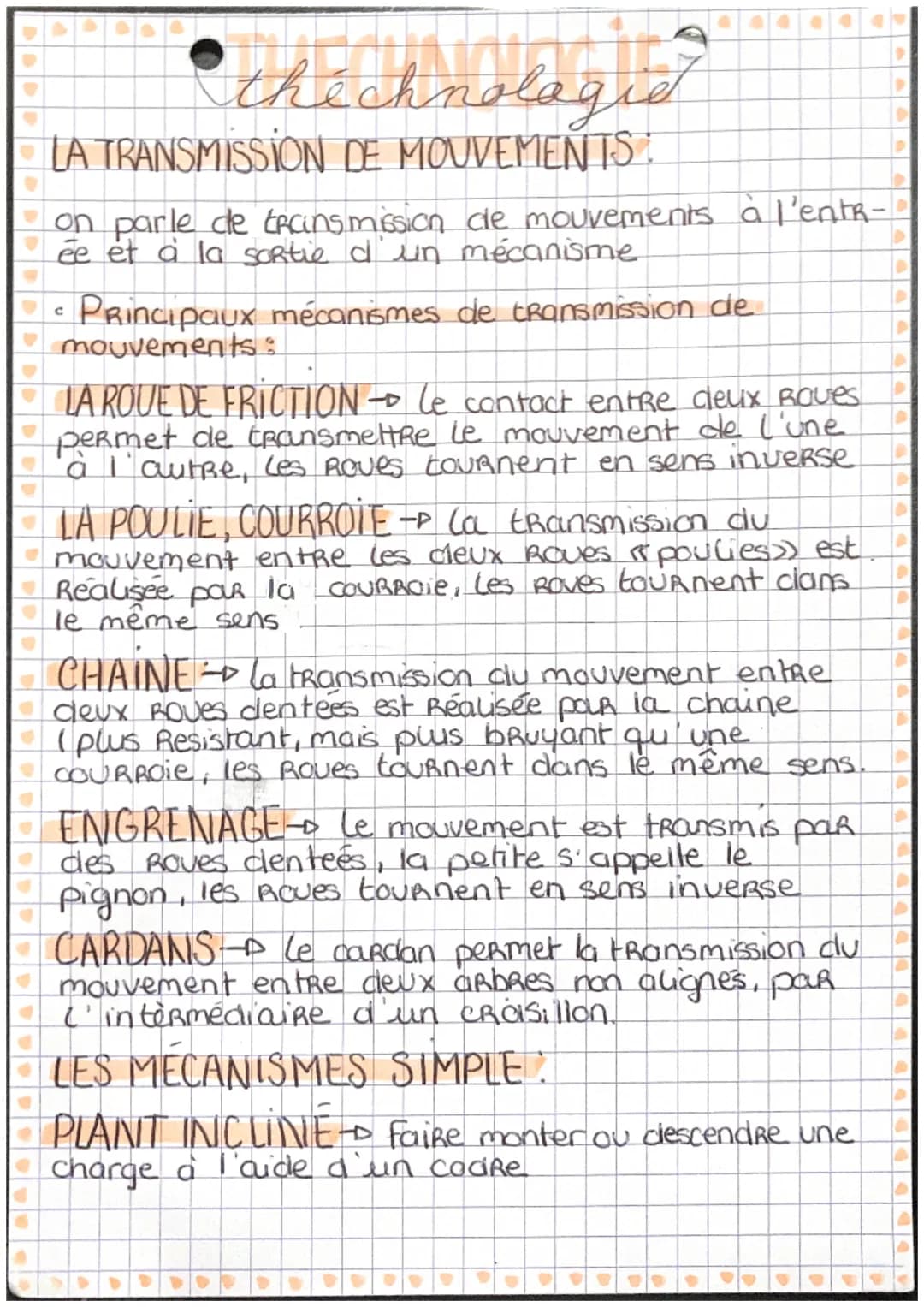 the chnologie
LA TRANSMISSION DE MOUVEMENTS:
on parle de transmission de mouvements à l'entr-
ée et à la sortie d'un mécanisme
Principaux mé