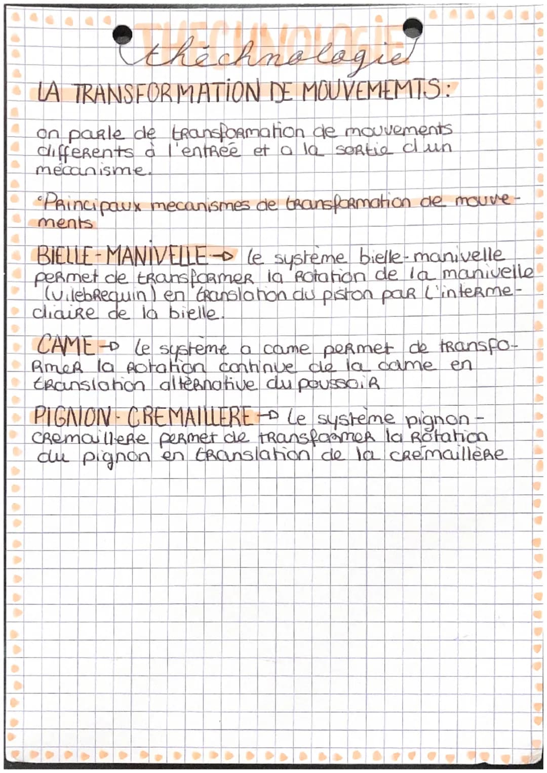 the chnologie
LA TRANSMISSION DE MOUVEMENTS:
on parle de transmission de mouvements à l'entr-
ée et à la sortie d'un mécanisme
Principaux mé