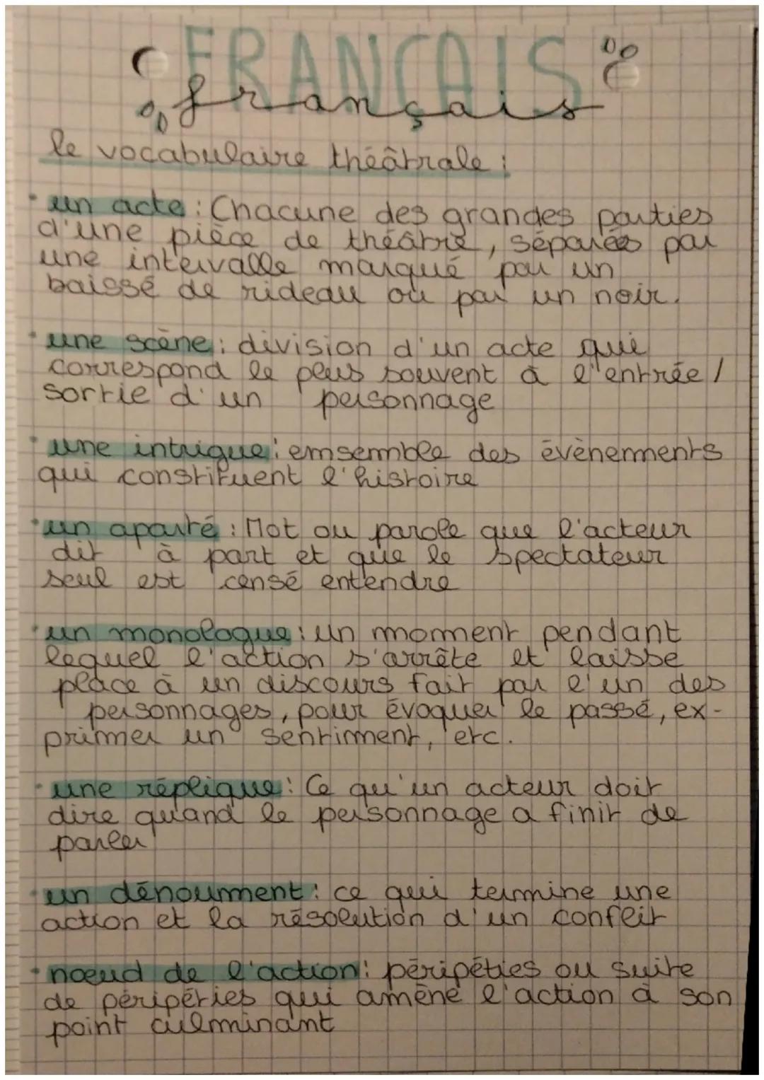 # FRANCAIS
français

le vocabulaire théâtrale:
00
*   un acte: Chacune des grandes parties
d'une pièce de théâtre, séparées par
une interval