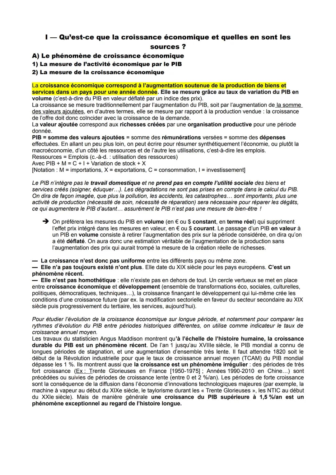 I - Qu'est-ce que la croissance économique et quelles en sont les
sources ?
A) Le phénomène de croissance économique
1) La mesure de l'activ