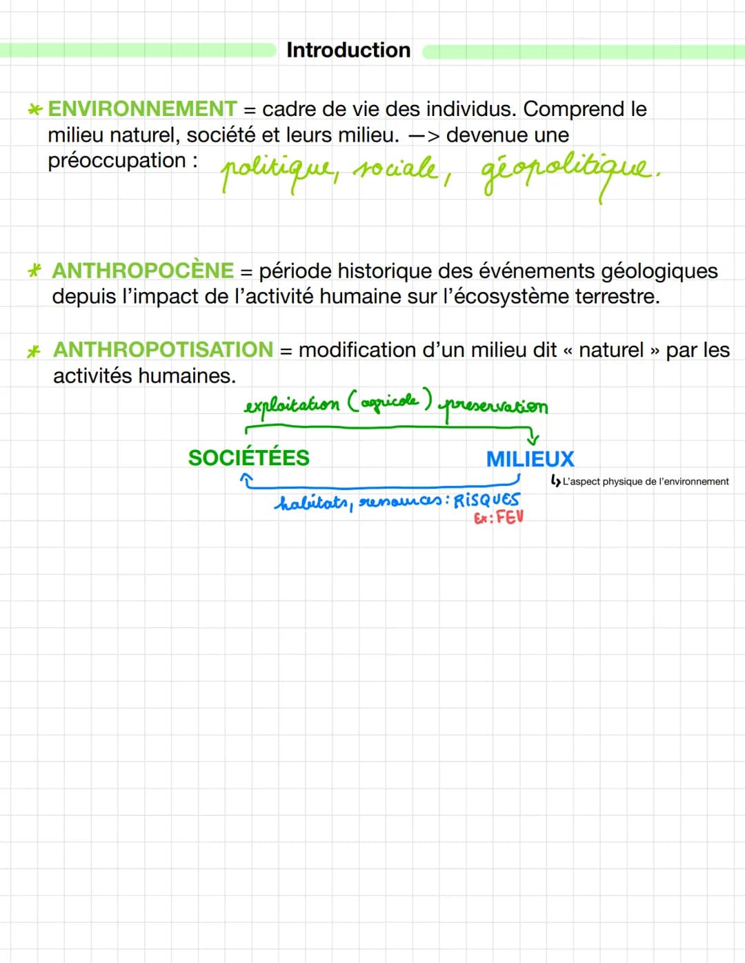 theme 5
l'environnement
exploitation
entre ex
et protection Introduction
*ENVIRONNEMENT = cadre de vie des individus. Comprend le
milieu nat