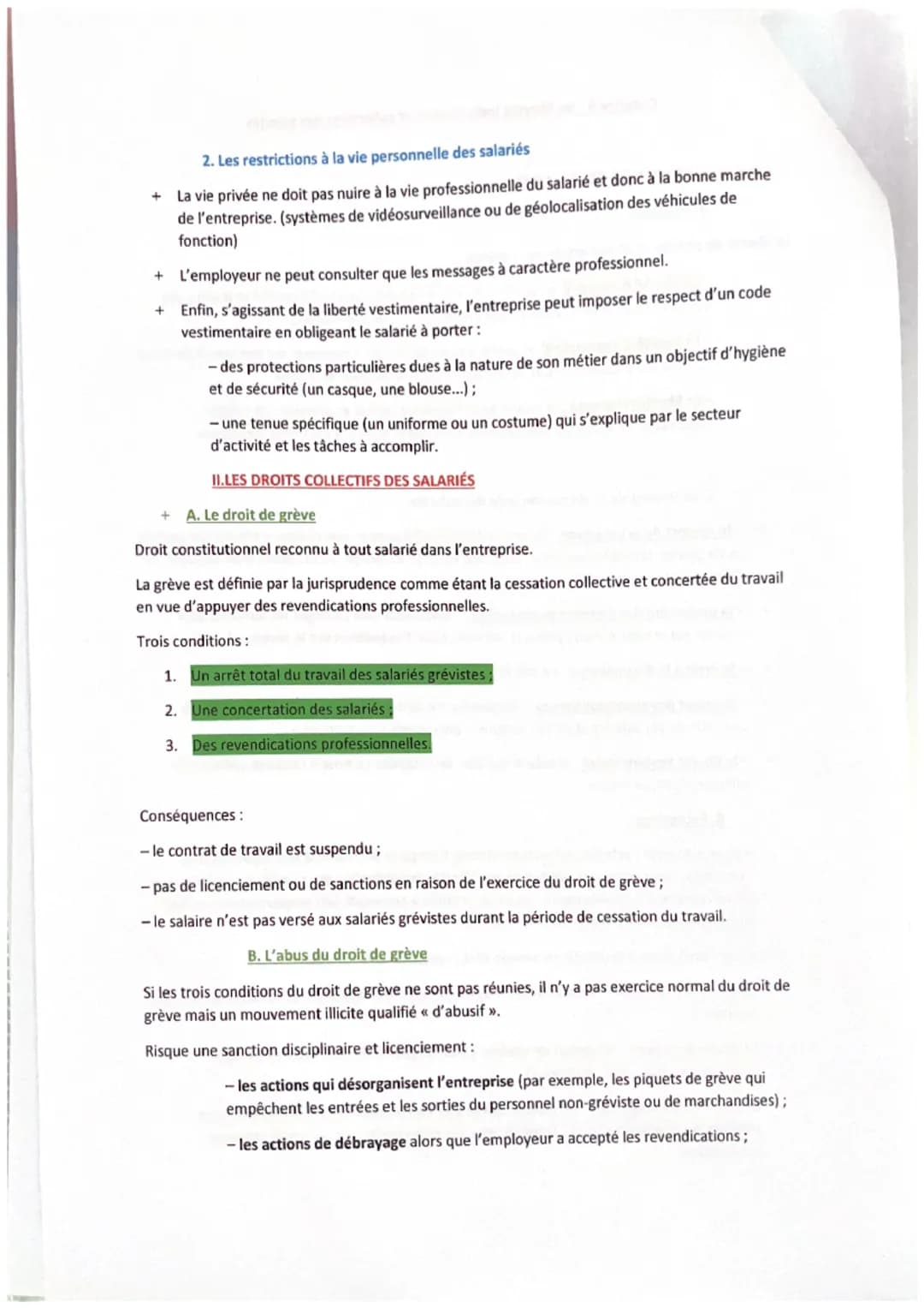 Chapitre 9: les libertés individuelles et collectives des salariés
I.LES DROITS INDIVIDUELS DES SALARIÉS
A. Principes
La liberté de pensée e