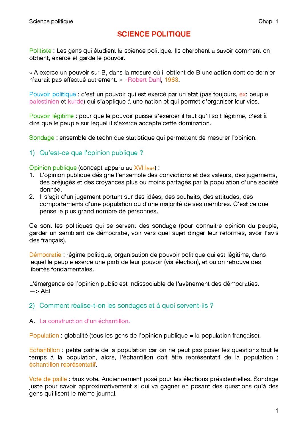 L'opinion Publique SES 1ère : Fiche de Révision et Exposé PDF