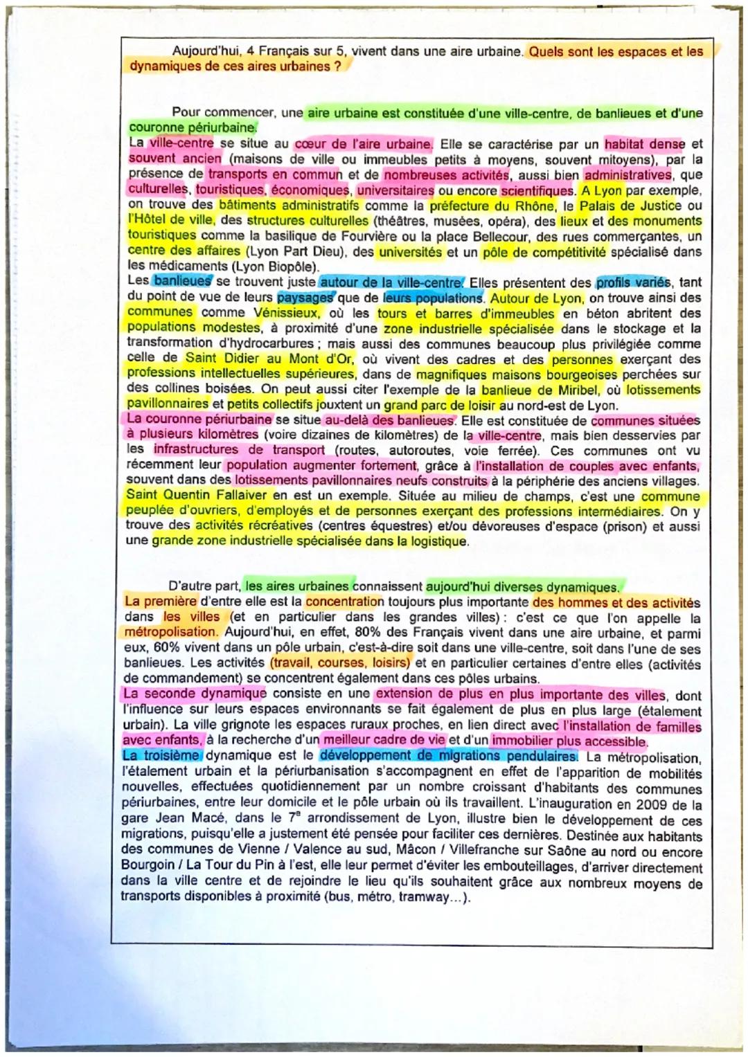 Aujourd'hui, 4 Français sur 5, vivent dans une aire urbaine. Quels sont les espaces et les
dynamiques de ces aires urbaines ?

Pour commence