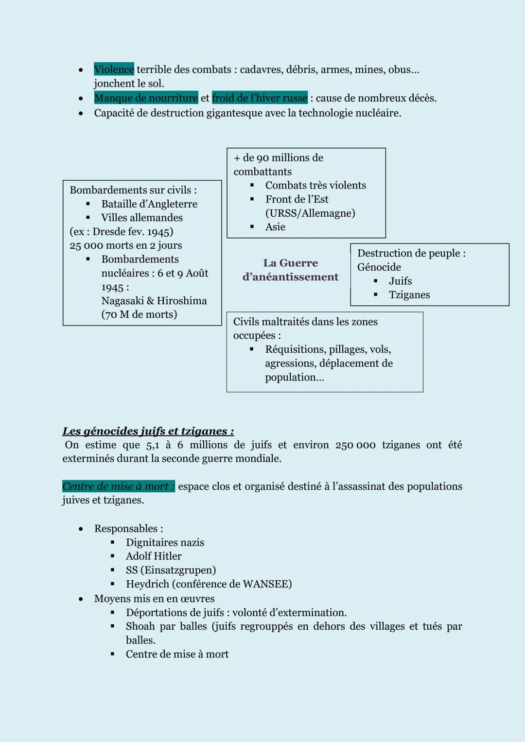 Un conflit mondialisé :
Guerre totale d'anéantissement : but de détruire complètement l'adversaire
(miliaires comme civils.)
Guerre véritabl