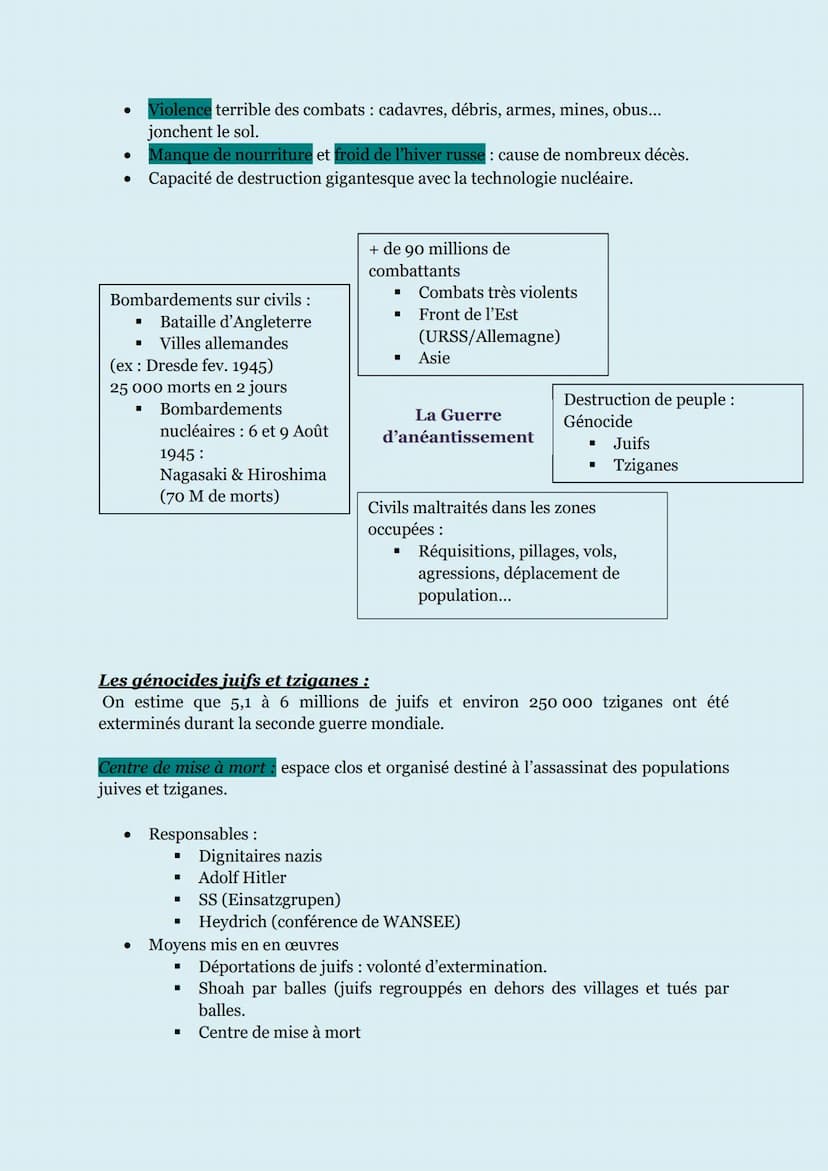 Un conflit mondialisé :
Guerre totale d'anéantissement : but de détruire complètement l'adversaire
(miliaires comme civils.)
Guerre véritabl