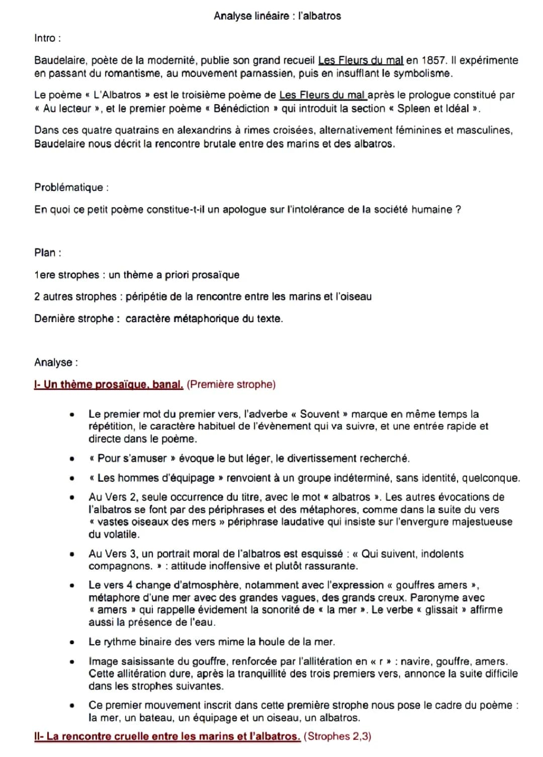 L'Albatros de Baudelaire : Analyse linéaire PDF, strophe par strophe, figure de style - Résumé