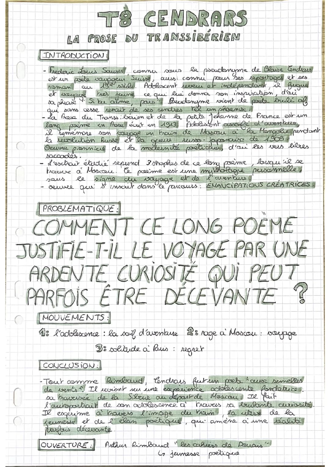 La prose du Transsibérien BLAISE CENDRARS : Analyse linéaire 
