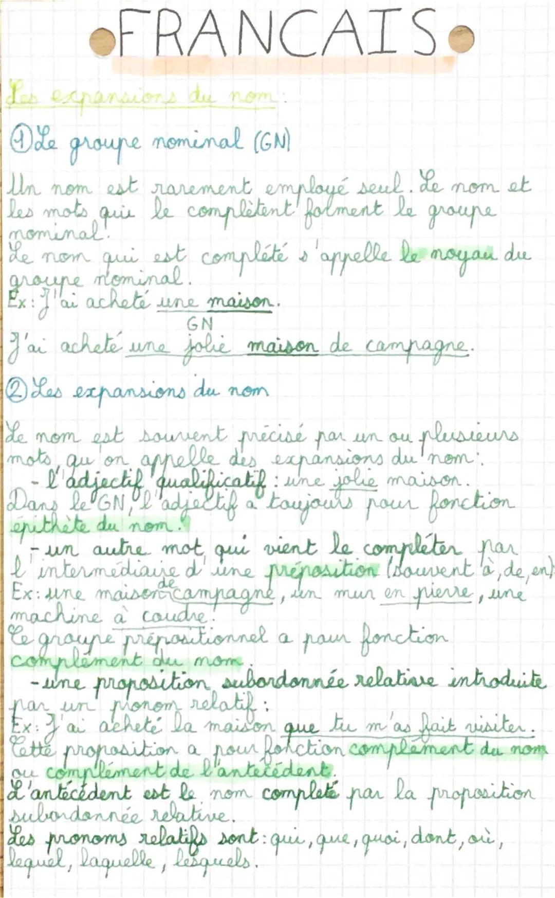 Comprendre les expansions du groupe nominal et les adjectifs en français