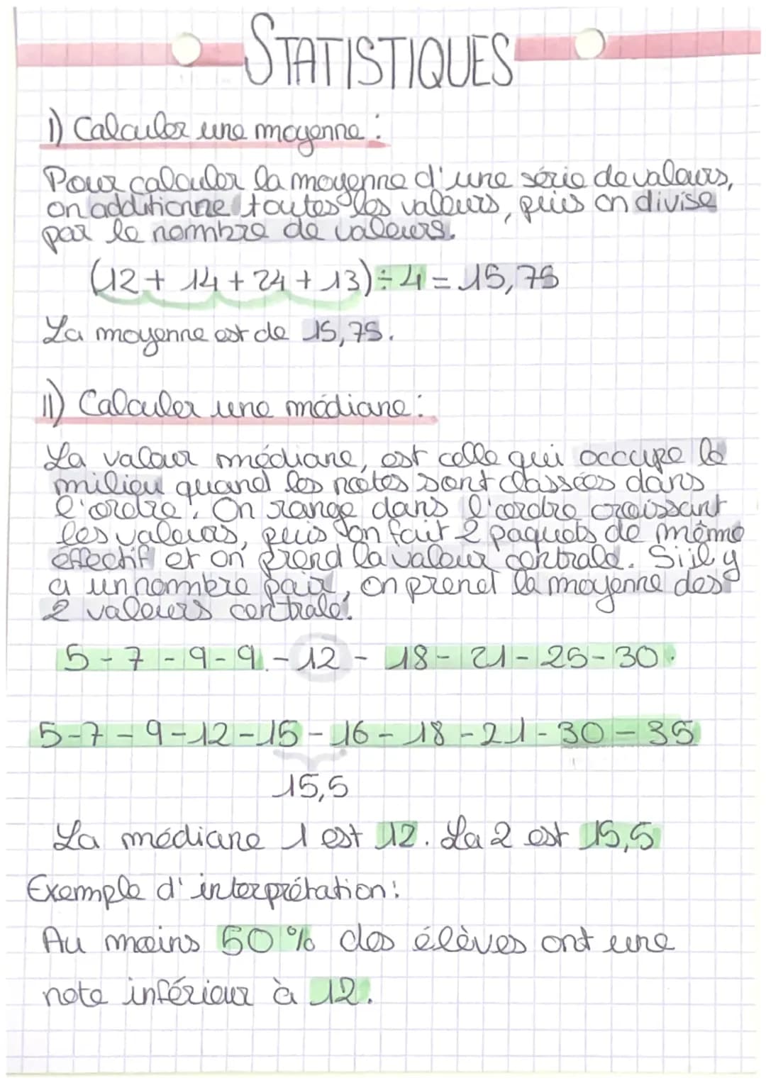 STATISTIQUES
1) Calculer une moyenne :
Pour calculer la moyenne d'une série de valeurs,
on additionne toutes les valeurs, pries on divise
pa