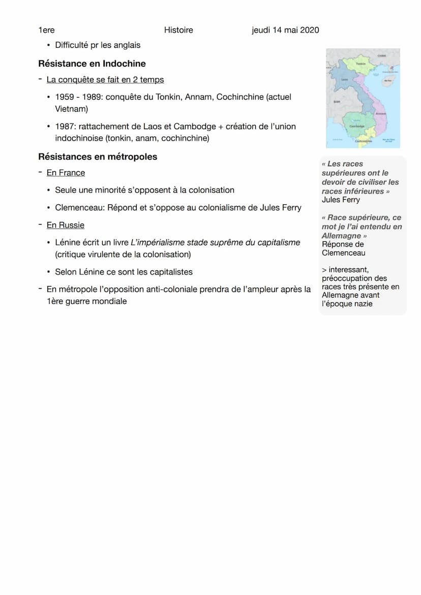 1ere
Audio du cours
Colonies et métropoles
Expansion coloniale française
Histoire
●
jeudi 14 mai 2020
Colonies françaises
Divisions territor
