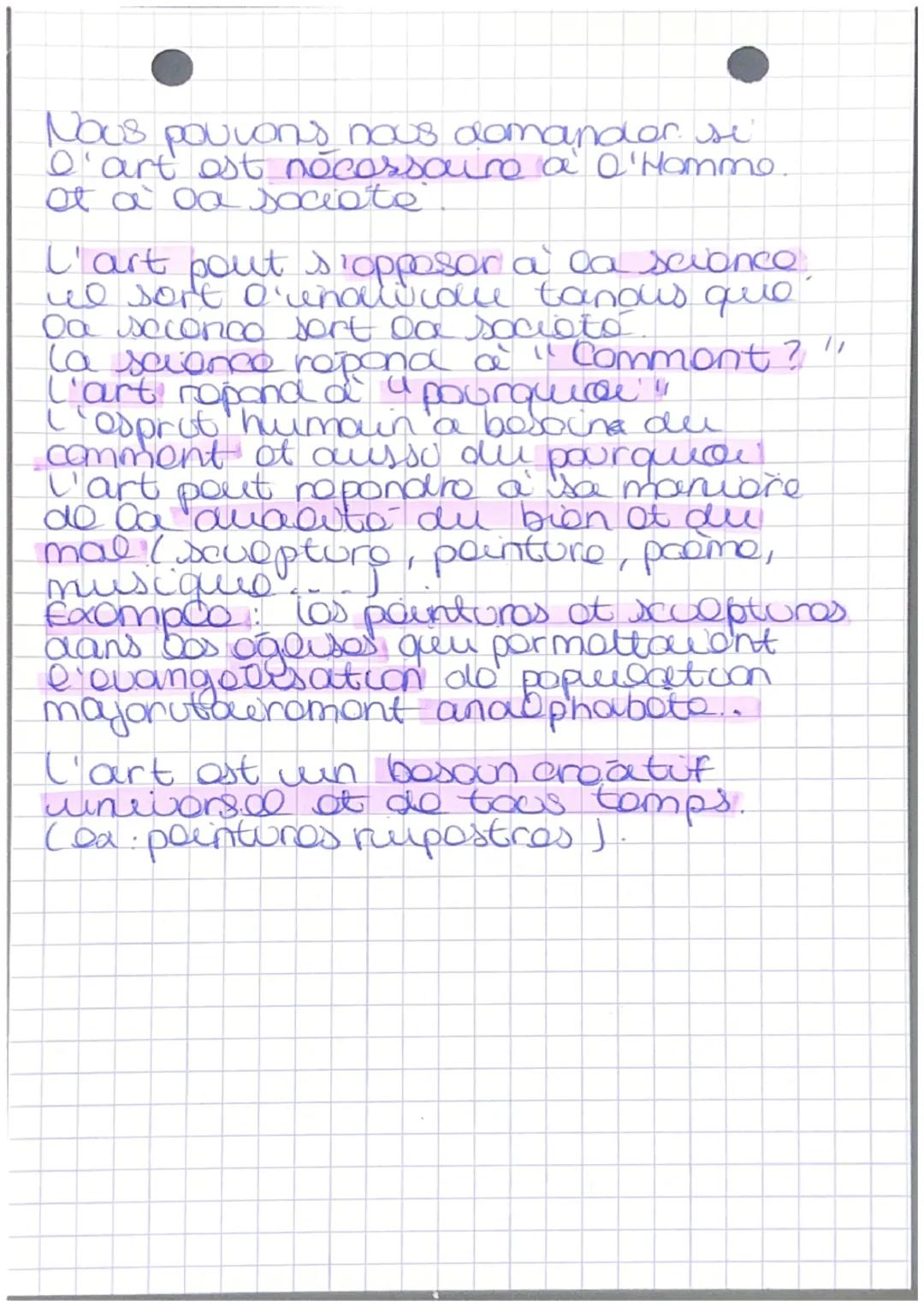Philosophie
L'art
L'art out & acture te humowne
usant a produire who couvre-
sopan un cortoun ordre of wine
cortoune harmonio L'art uimpliqu
