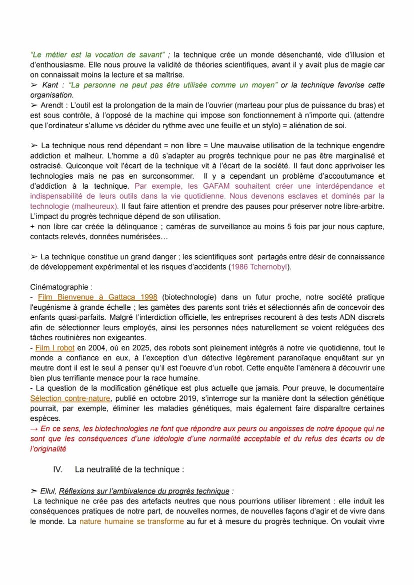 FICHE DE PHILO: LA TECHNIQUE
Définitions :
→ La technique est la capacité humaine à créer des artefacts dans le but de se protéger des dange