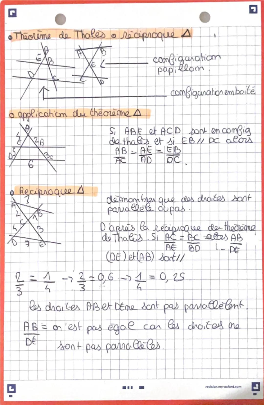 # Théorème de Thalès o réciproque Δ

configuration papillon

configuration emboîtée

# application du théorème Δ

Si ABE et ACD sont en conf
