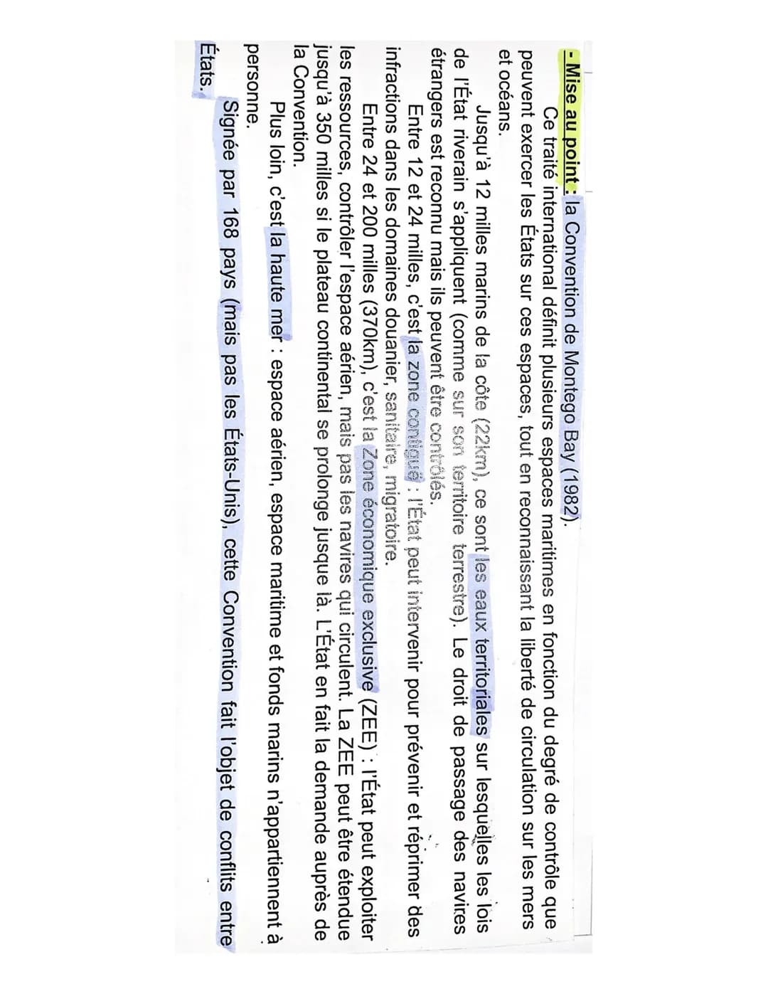 - Mise au point : la Convention de Montego Bay (1982).
Ce traité international définit plusieurs espaces maritimes en fonction du degré de c