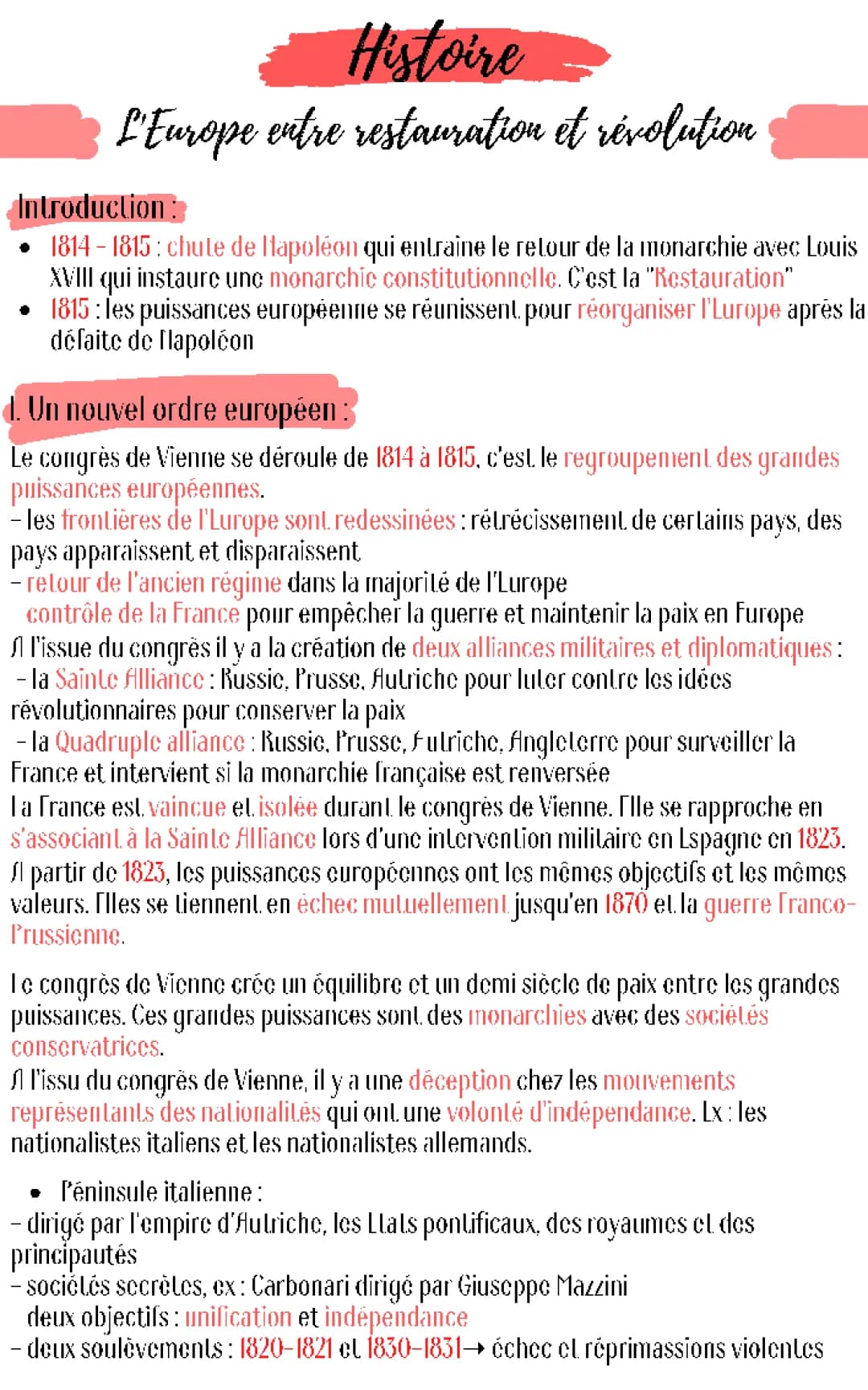 L'Europe entre restauration et révolution