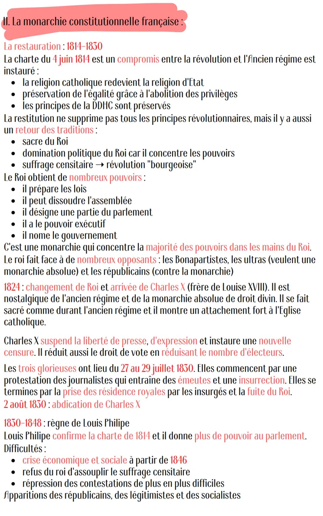 Histoire
L'Europe entre restauration et révolution
Introduction:
• 1814-1815: chute de Napoléon qui entraine le retour de la monarchie avec 