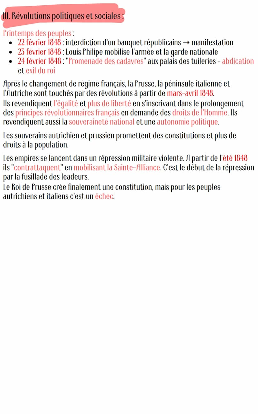 Histoire
L'Europe entre restauration et révolution
Introduction:
• 1814-1815: chute de Napoléon qui entraine le retour de la monarchie avec 