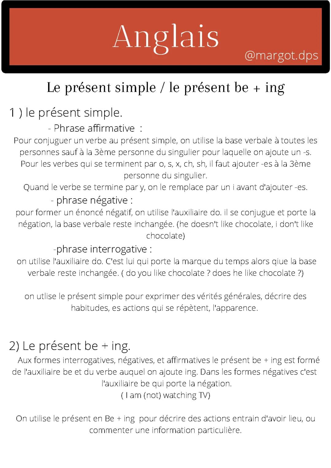 Présent Simple et Présent BE + ING en Anglais - Exemples et Exercices