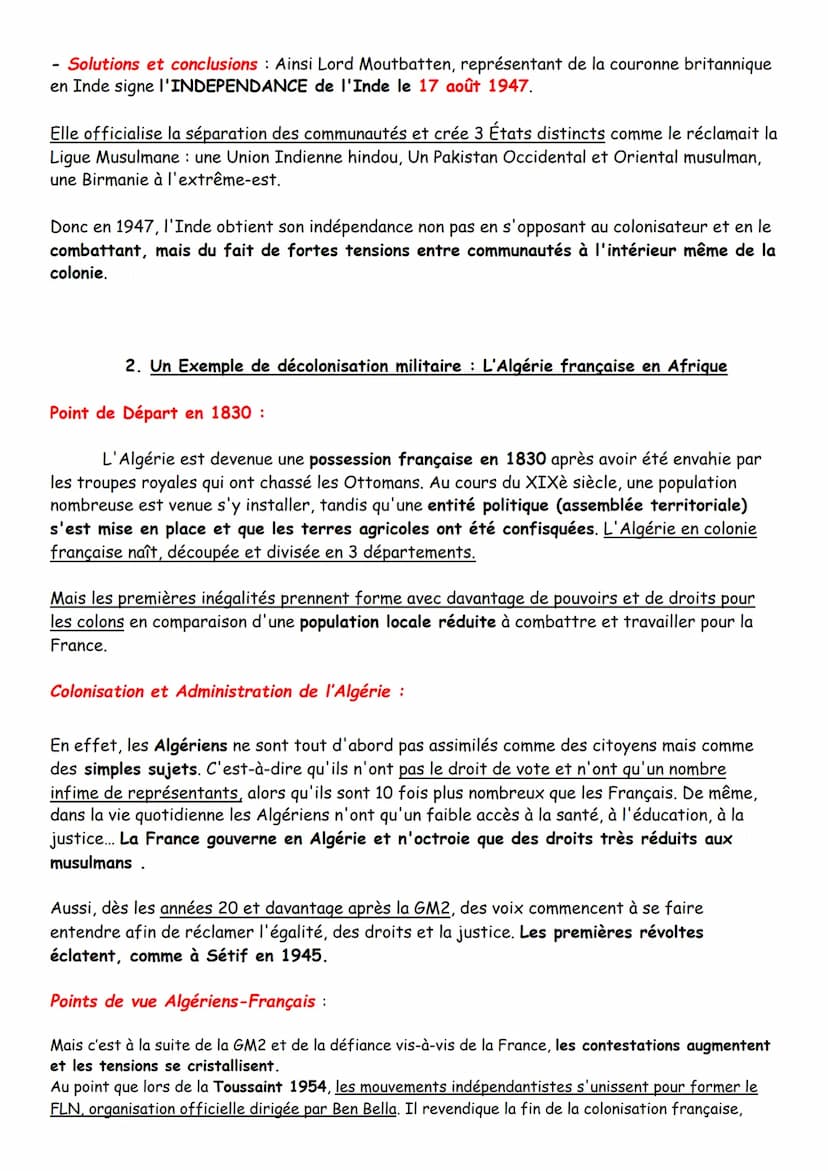 HIST7
Décolonisation
et Indépendance :
émergence du Tiers Monde
CONTEXTE :
✓ Après-Guerre : colonies ont combattues avec les alliés, elles o