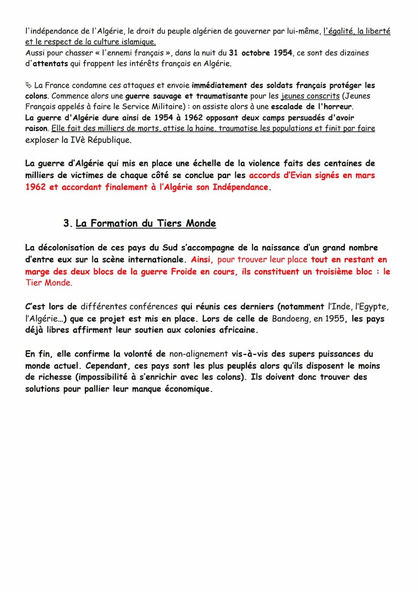 HIST7
Décolonisation
et Indépendance :
émergence du Tiers Monde
CONTEXTE :
✓ Après-Guerre : colonies ont combattues avec les alliés, elles o