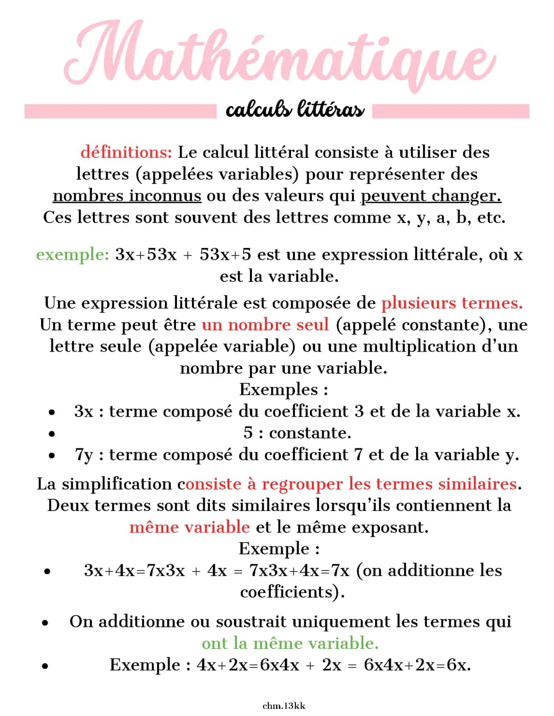 Calculs littérals