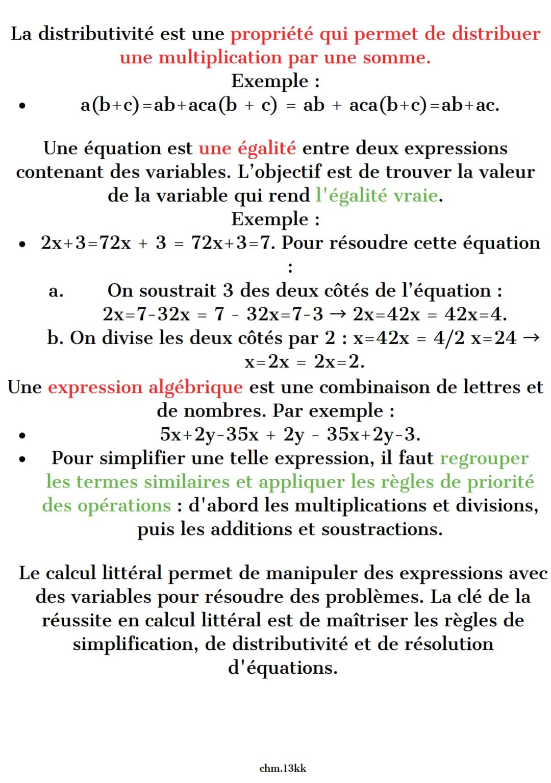 Mathématique
calculs littéras
définitions: Le calcul littéral consiste à utiliser des
lettres (appelées variables) pour représenter des
nomb