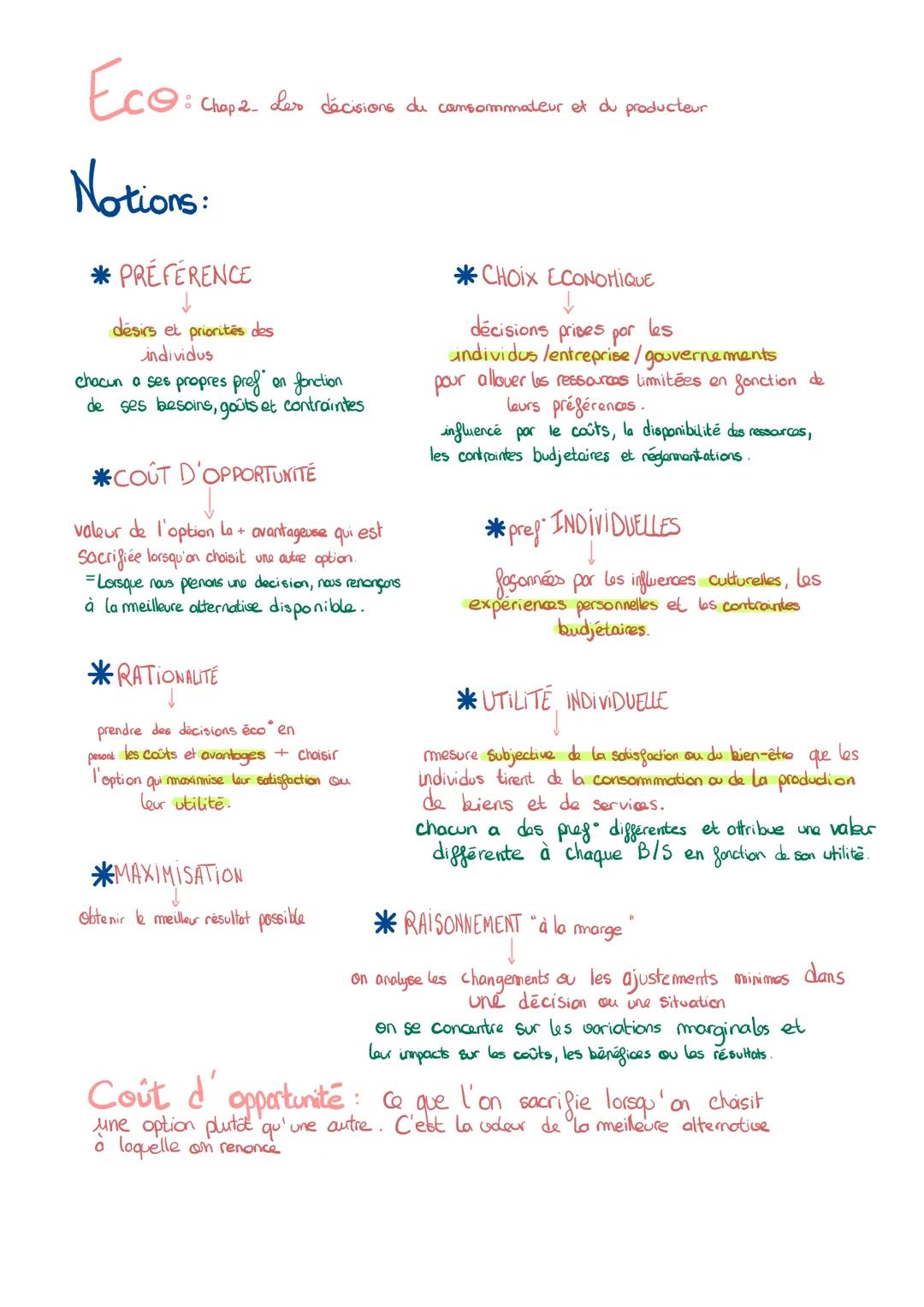 Eco:
Notions:
1: Chap2- Les décisions du consommateur et du producteur
*PREFERENCE
désirs et priorités des
individus
chacun a ses propres pr