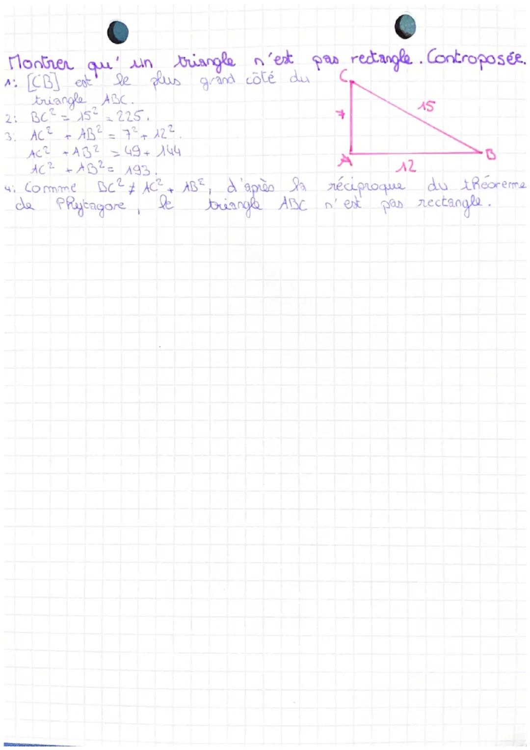 Theorôme de phytagore:
hypoténuse.
en A
C
1: le triangle ABC rectangle en
2: D'après le théorème de Phytagore on a:
3: CB² = CA² + AB?
4: CB