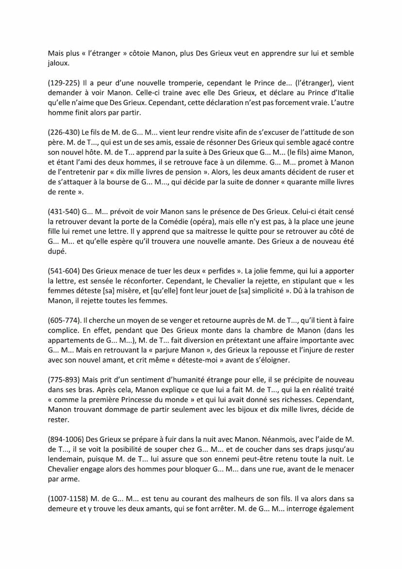 1) Introduction
2) Découpage
Synthèse Manon Lescaut de l'Abbé Prévost
3) Thèmes importants de l'œuvre
4) Citations
5) Idées de sujet
6) Ouve
