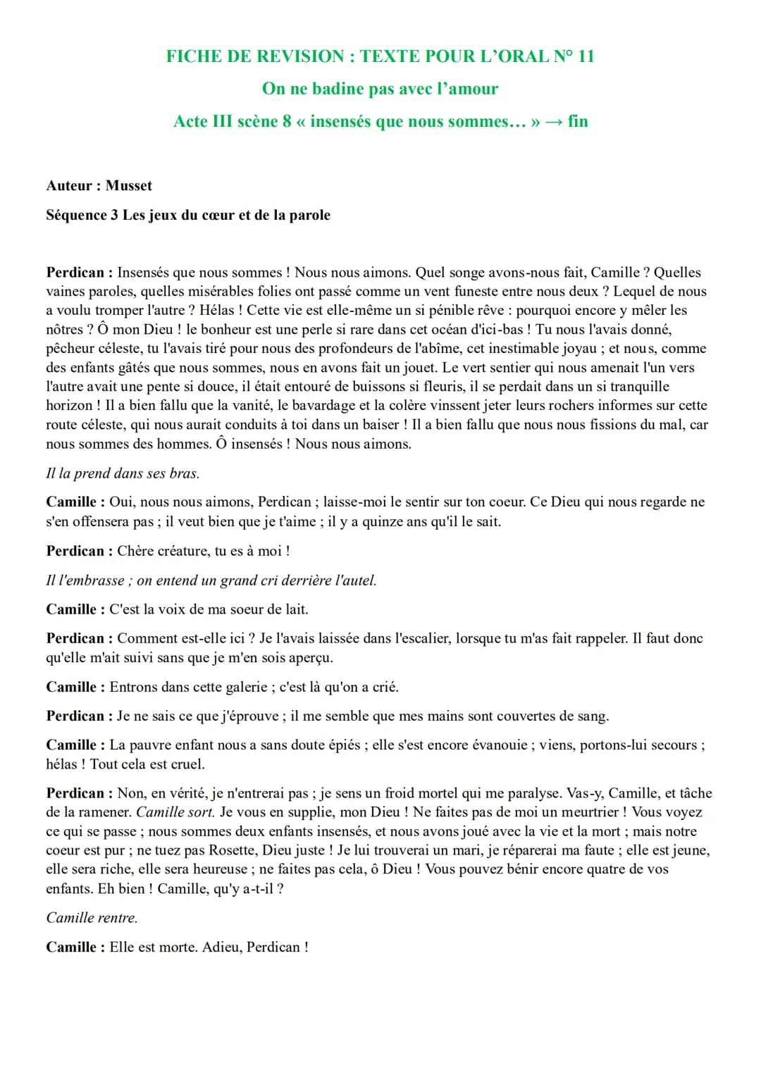 Analyse linéaire Acte 3 scène 8 On ne badine pas avec l'amour