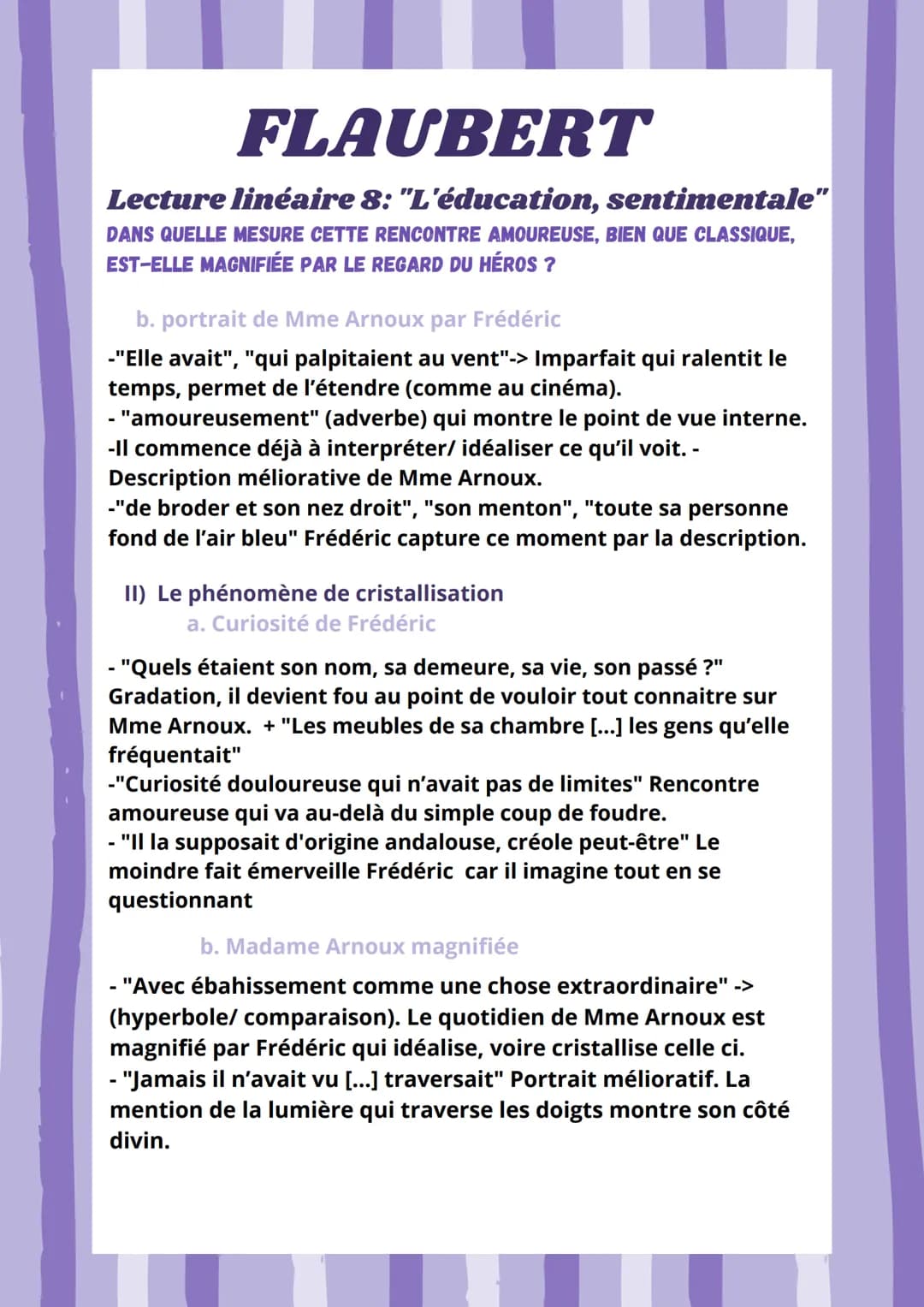 FLAUBERT
Lecture linéaire 8: "L'éducation, sentimentale"
DANS QUELLE MESURE CETTE RENCONTRE AMOUREUSE, BIEN QUE CLASSIQUE,
EST-ELLE MAGNIFIÉ