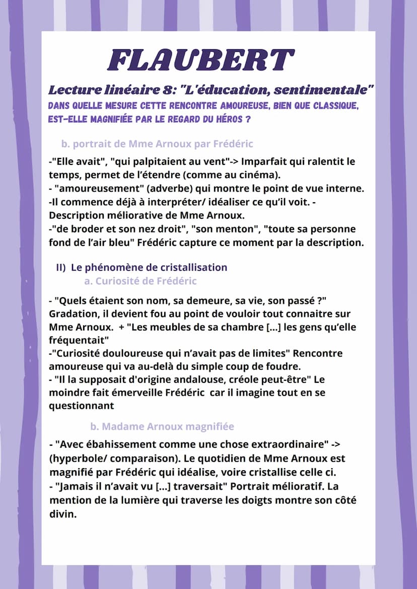 FLAUBERT
Lecture linéaire 8: "L'éducation, sentimentale"
DANS QUELLE MESURE CETTE RENCONTRE AMOUREUSE, BIEN QUE CLASSIQUE,
EST-ELLE MAGNIFIÉ