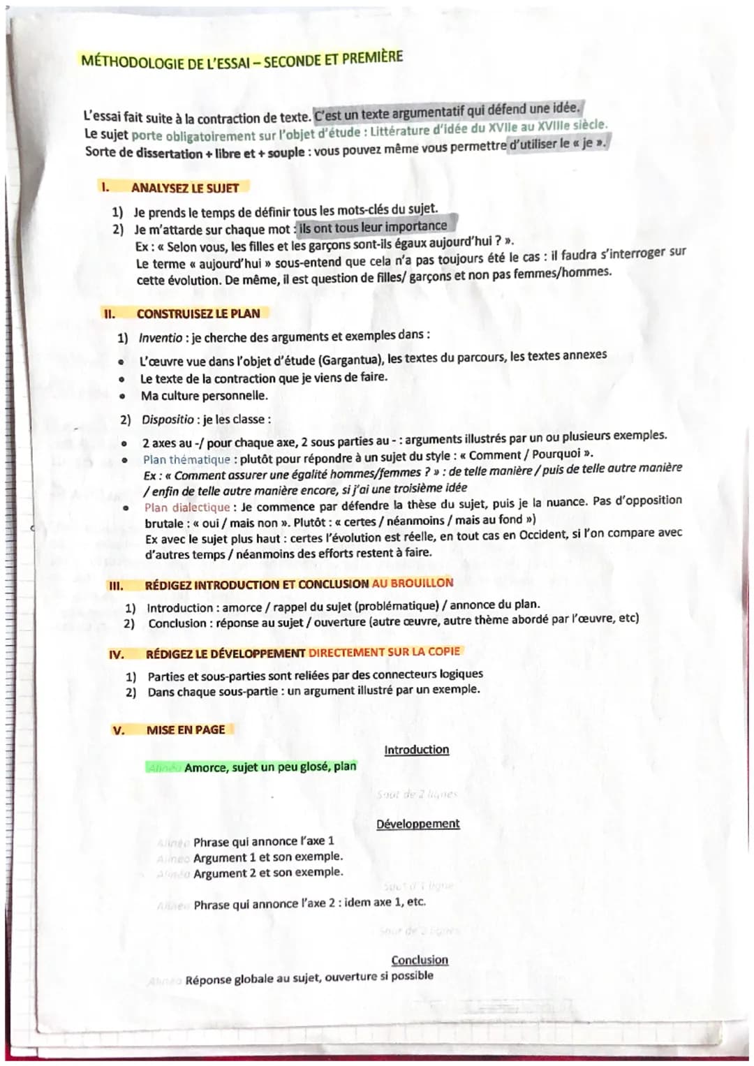 MÉTHODOLOGIE DE L'ESSAI - SECONDE ET PREMIÈRE
L'essai fait suite à la contraction de texte. C'est un texte argumentatif qui défend une idée.