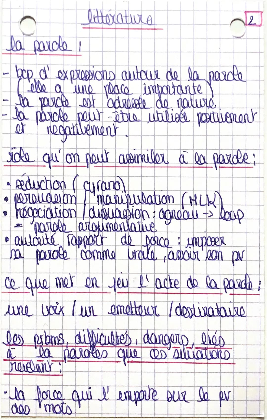 O
la parole:
litteratura
2
bcp d'expressions autour de la pardle
la parcle est adressée de nature
la parole peut-être utilisée poortivement
