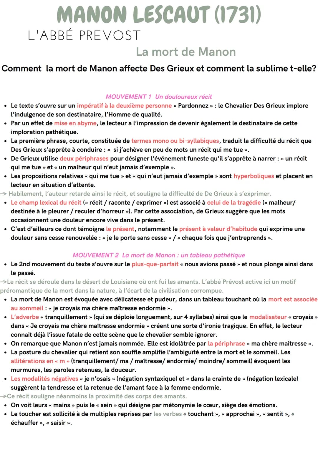 MANON LESCAUT (1731)
La mort de Manon
Comment la mort de Manon affecte Des Grieux et comment la sublime t-elle?
L'ABBÉ PREVOST
MOUVEMENT 1 U
