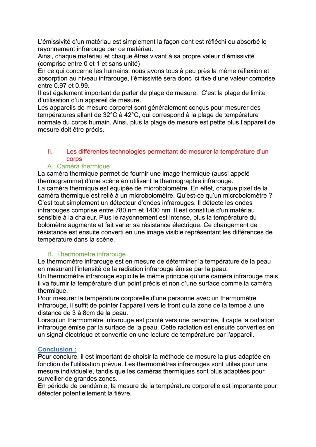 Comment peut-on mesurer la température corporelle sans contact et ainsi détecter la
fièvre ?
Introduction :
La mesure de la température corp