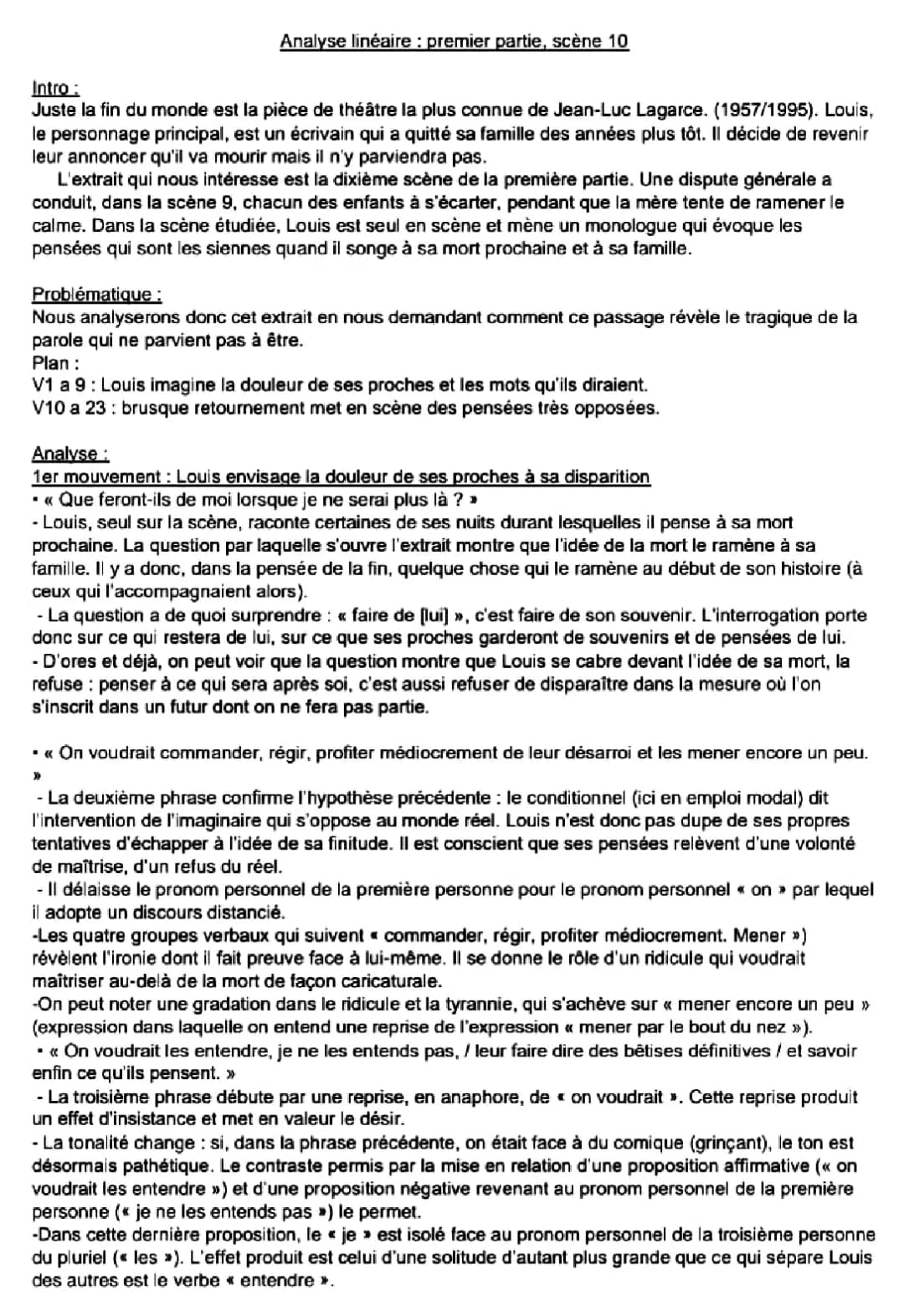 Analyse Linéaire Juste la Fin du Monde : Scène 10, Monologue de Louis