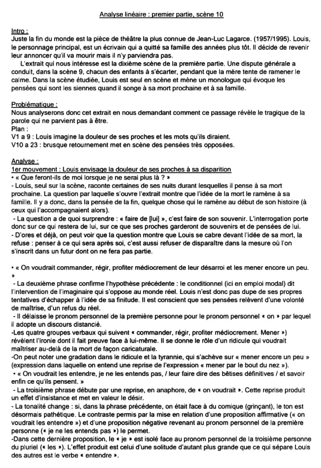 Analyse linéaire : premier partie, scène 10
Intro:
Juste la fin du monde est la pièce de théâtre la plus connue de Jean-Luc Lagarce. (1957/1