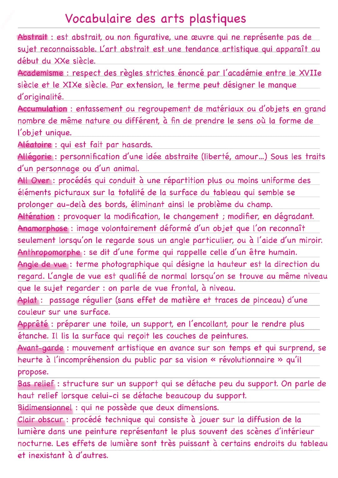 vocabulaire des arts plastiques 