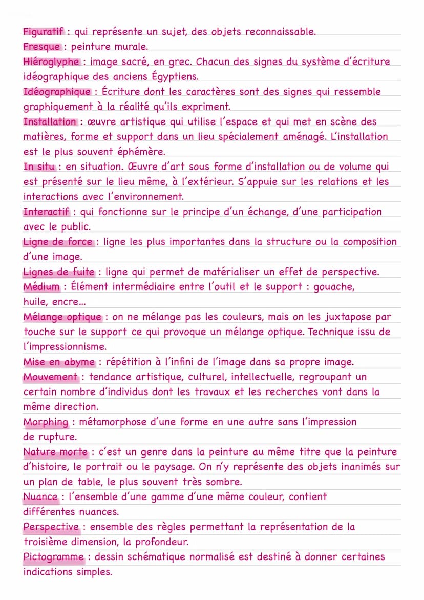 Vocabulaire des arts plastiques
Abstrait : est abstrait, ou non figurative, une œuvre qui ne représente pas de
sujet reconnaissable. L'art a